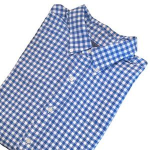 1888 Saddlebred Button Down Long Sleeve Shirt L Blue White Gingham ECU